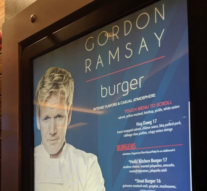 Gordon Ramsay Burger restaurant menu board