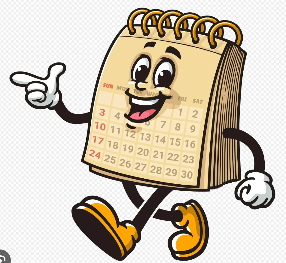 Cartoon calendar character pointing